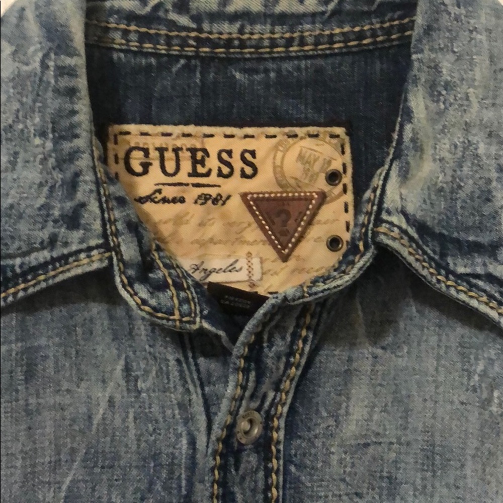 Guess Mens Distressed Long Sleeve Button Up - Picture 2 of 3
